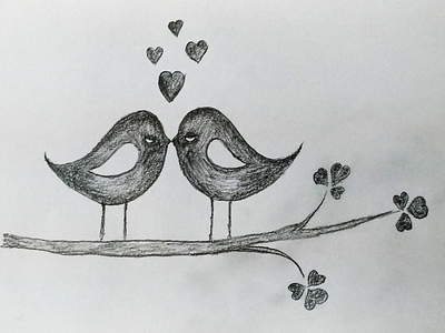LOVE BIRDS Art animal animals art art board art book birds design hand crafted hand drawing heart kids leaf leaflet design love pencil drawing sketch drawing together tree two valentine day