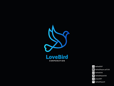 Love Bird Corporation Logo awesome logo blue branding design dove dovelogo gradient logo illustrator logo logoinspirations minimal practice vector