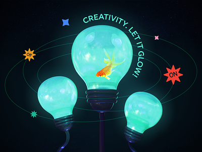 Let It Glow ✨ 3d art 3d modeling art bulb button cinema4d creativity design fish glow illustraion light planet player playoff sea space stars sticker texture