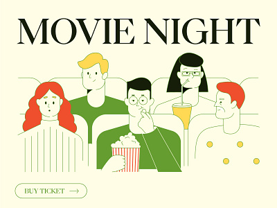 Movie Night 2d art character colorful design digital illustration interface movie people poster typografy ui web
