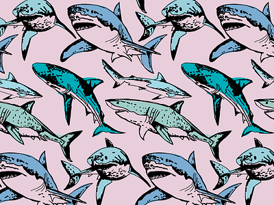 Endangered Sharks Pattern bright childrens art colorful design fabric design graphic art illustration ocean creatures pastel repeat pattern sharks surface pattern design textile design vector