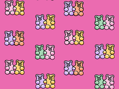 Gummy Friends Pattern bright candy children childrens art colorful design fabric design graphic art gummy bears illustration repeat pattern sugar surface pattern design sweets textile design valentines day vector