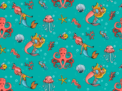 Under The Sea Pattern bright children children book illustration childrens art colorful design fabric design fantasy graphic art illustration repeat pattern surface pattern design textile design vector