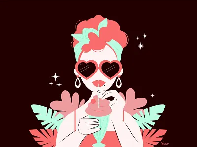 Rockabilly Glam ✨💋⁣ character design design earrings fashion flat design flat illustration flowers girl glam illustration lipstick milkshake retro rockabilly sunglasses ui vector vector artwork