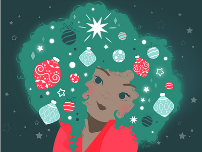 Afro Christmas afro christmas christmas tree decoration girl glow illustration vector artwork