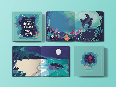 Doña Amalia Cardón animal beach book cover childrens book corals fish flat design illustration jellyfish nature night ocean sea sea turtle turtle underwater vector artwork