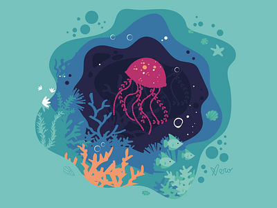 Jellyfish corals design flat design flat illustration illustration jellyfish marine nature ocean shell underwater vector vector artwork water