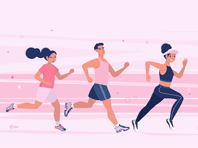 Let's Run athlete athletic character design flat illustration girl guy illustration run runners running shoes sneaker sport vector artwork