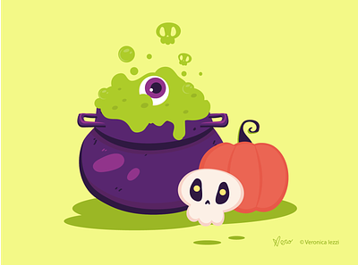 Halloween Cauldron cute halloween halloween illustration skull vector vector artwork