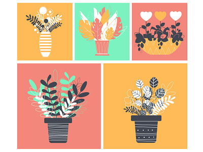 Five Pots design flat design flat illustration flowers illustration illustration art illustrator nature pots vector vector artwork