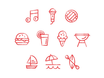 summer icons set ball beach branding burger chill clean drink entertainment food fun glass ice cream icon design icon set microphone sailing simple stamp summer vector