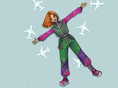 Plane artwork cartoon character childrens illustration digital drawing girl graphic happy illustration plane procreate