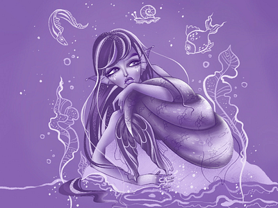 The sea 🌊 artwork cartoon character digital drawing fish girl graphic illustration mermaid mermay procreate sea sunset