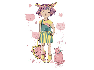 Girl and Cat look for flat. cat dream friends girl illustration