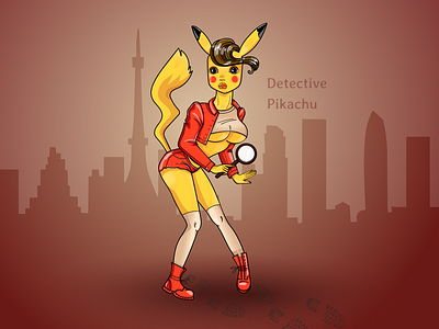 Detective Pikachu detective pikachu digital drawing girl illustration pikachu pokemon sexy girl vector