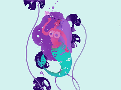 Mermaid song digital drawing flower graphic illustration mermaid procreate ui