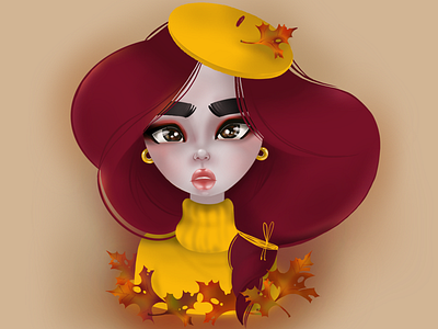 leaf fall 2d autumn character digital drawing girl graphic illustration illustrator procreate