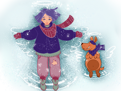 Winter joys. angel animal artwork character childrens illustration digital drawing graphic illustration magic procreate winter