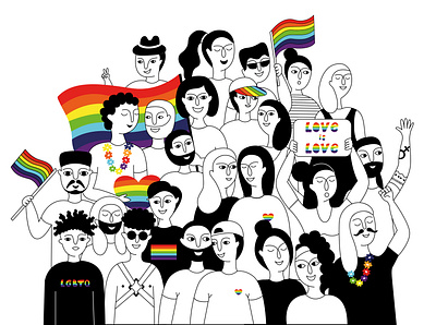 Pride Parade art black design doodle gay girl illustration man poster design pride day pride parade woman