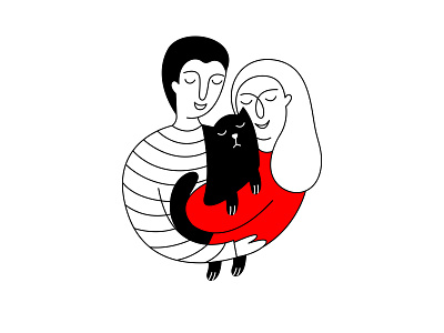 Couple with black cat