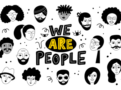We are people! american art asian black design diversity doodle girl hand drawn illustration man multicultural muslim vector woman
