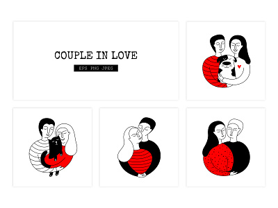 Couple in love! baby shower black collection couple design doodle girl grandparents day hand drawn illustration pet lover poster design sticker vector woman