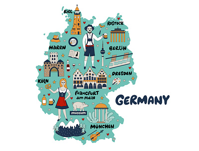 Germany map berlin city country doodle europe germany graphic design illustration map town