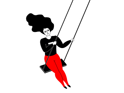 Woman Swinging On A Swing art black design doodle girl illustration lady woman