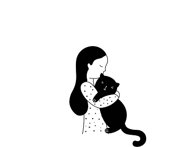 Young girl and her cat. art black blackcat cat catlovers design doodle girl illustration woman