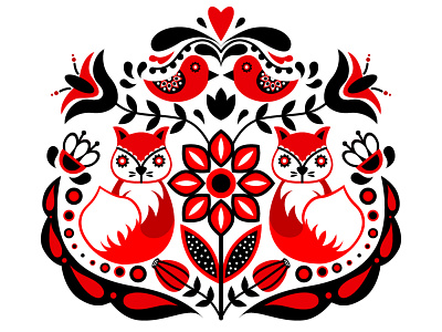 Scandinavian design! art birds black fox illustration nordic ornament poster design red scandinavian scandinavian design sweden