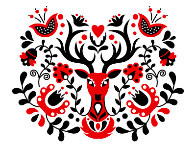 Scandinavian style art black deer design digital floral illustration norway ornament red scandinavian scandinavian design scandinavian style sweden