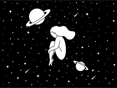 Particle of space art black design doodle girl illustration space vector woman