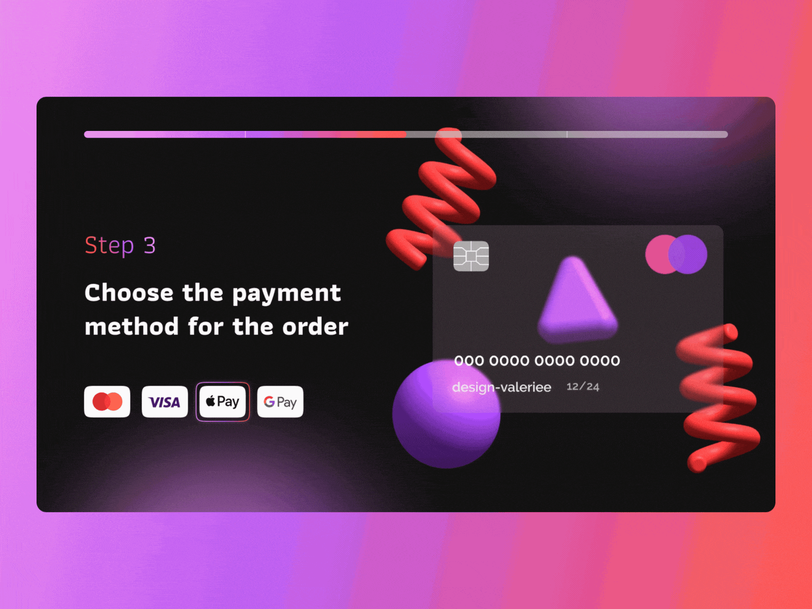 Payment screen design concept 3d credit card design typography ui ux website