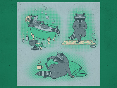 Quarantine Activities - Self Care art digital art humor illustration illustrator procreate racoon