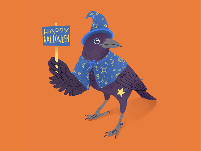 Wizard Crow for Halloween animal animal art art bird costume crow digital art halloween happy halloween illustration illustrator magic procreate