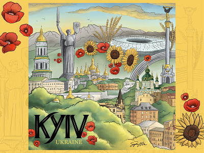 Kyiv Ukraine Illustration art city digital art graphic design illustration illustrator kyiv poppy procreate standwithukraine sunflower ukraine