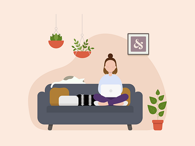 Working From Home illustration illustrator interior design livingroom plants quarantine sofa