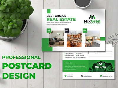 Postcard design advertisement advertising agency agent broker card commercial company home house invitation lease loan mortgage multipurpose negotiator open post postcard professional