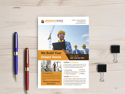 Construction Flyer advert architecture builder building business company construction construction flyer engineering equipment flyer handout handyman hardware heavy home improvement industrial leaflet machinery