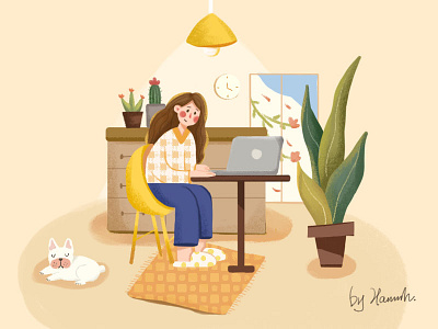 在家工作的日常 design dog girl home illustration illustrations web