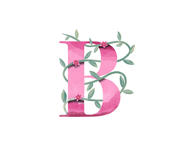 Letter B logo monogram with pinky watercolor effect