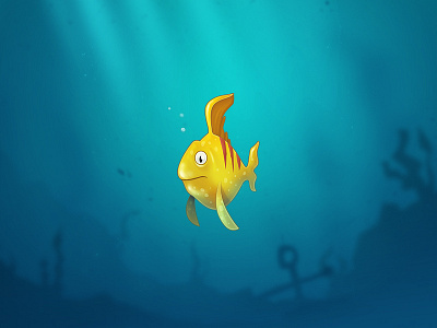 Golden Fish animal cartoon character fish funny illustration ocean oneyearofdesign underwater water