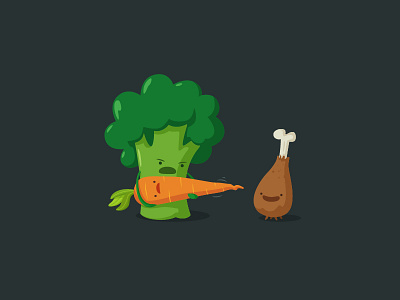 Go Away!!! brocoli carrot cartoon character chicken cute oneyearofdesign vector vegetables war