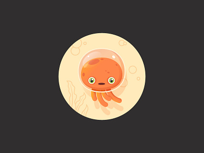 Octopus astronaut bubble cartoon cute drawing illustration octopus underwater vector