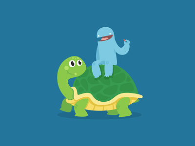 Riding a turtle animal character funny happy monster oneyearofdesign ride turtle vector