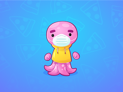 Octofuss character covid deewehmeyer food game game character illustration illustrator mask octopus pandemic pizza supermarket