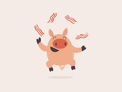 Pig bacon cartoon character funny illustration meat pig vector