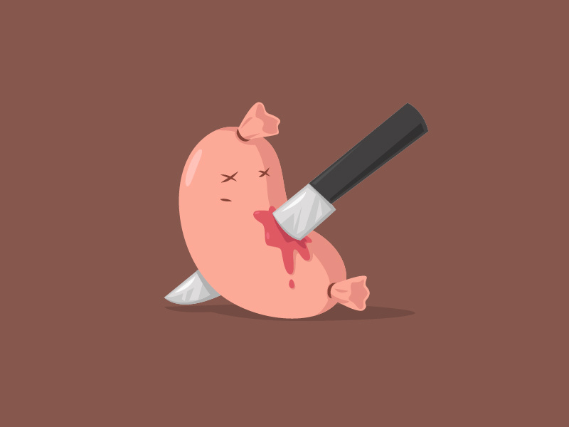 Harakiri Wurst wurst sausage knife death dead cartoon vector illustration funny