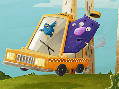 Taxi Driver bird car cartoon illustration monster taxi