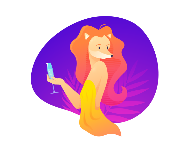 Ms. Fox girl glass sexy gradient character illustration vector lady fox antropomorphic